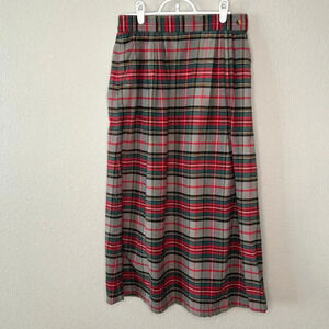 Orvis women's plaid 100% cotton flannel pleated midi skirt size 8P